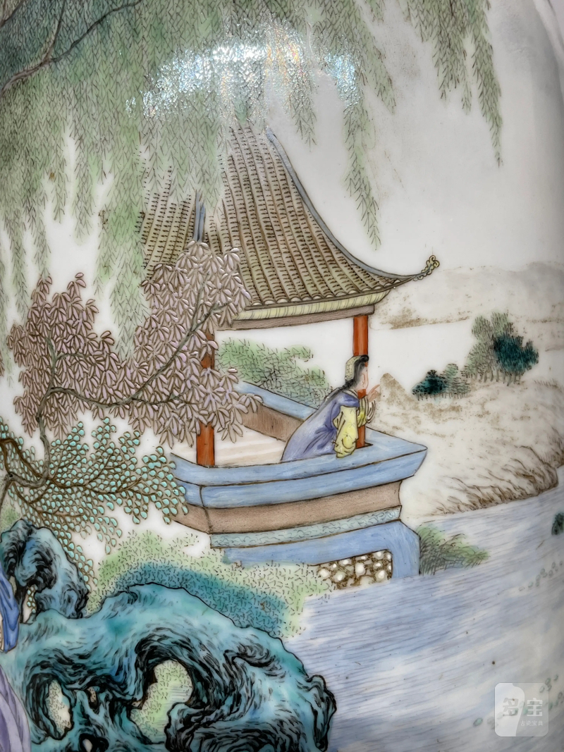 民国 熊晓峰画粉彩金陵十二钗纹大灯笼瓶 - 图10